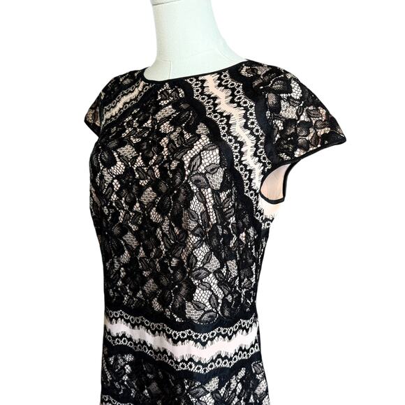Tadashi Shoji Neoprene And Lace Cap Sleeve Gown Maxi Dress Size 12 - Picture 7 of 13